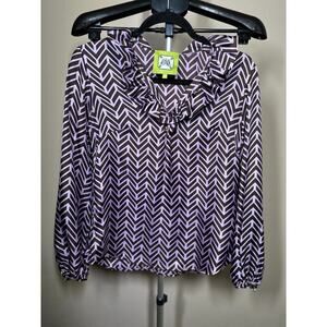 Elizabeth McKay Women’s Size 2 100% Silk Long Sleeve Print Blouse Purple